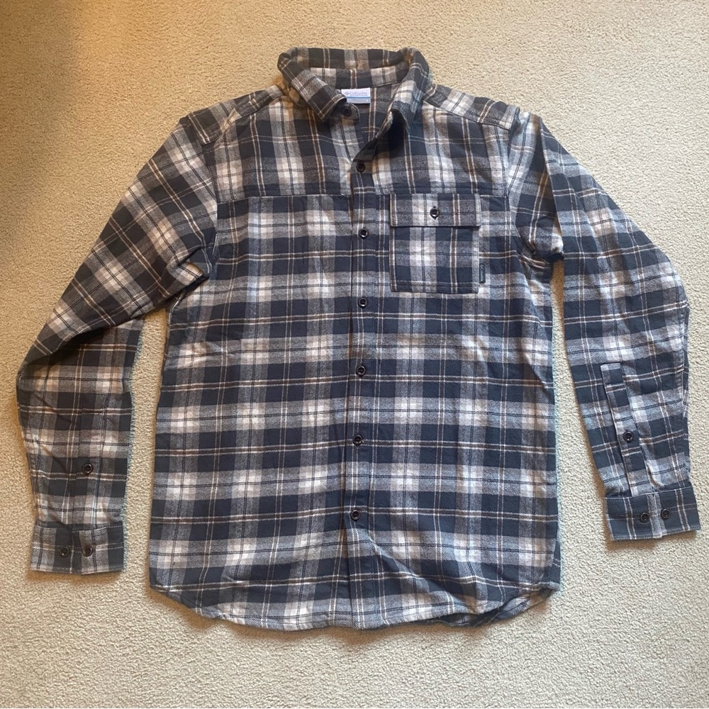 Columbia Heavyweight Fleece Plaid Flannel Grey, White, Blue